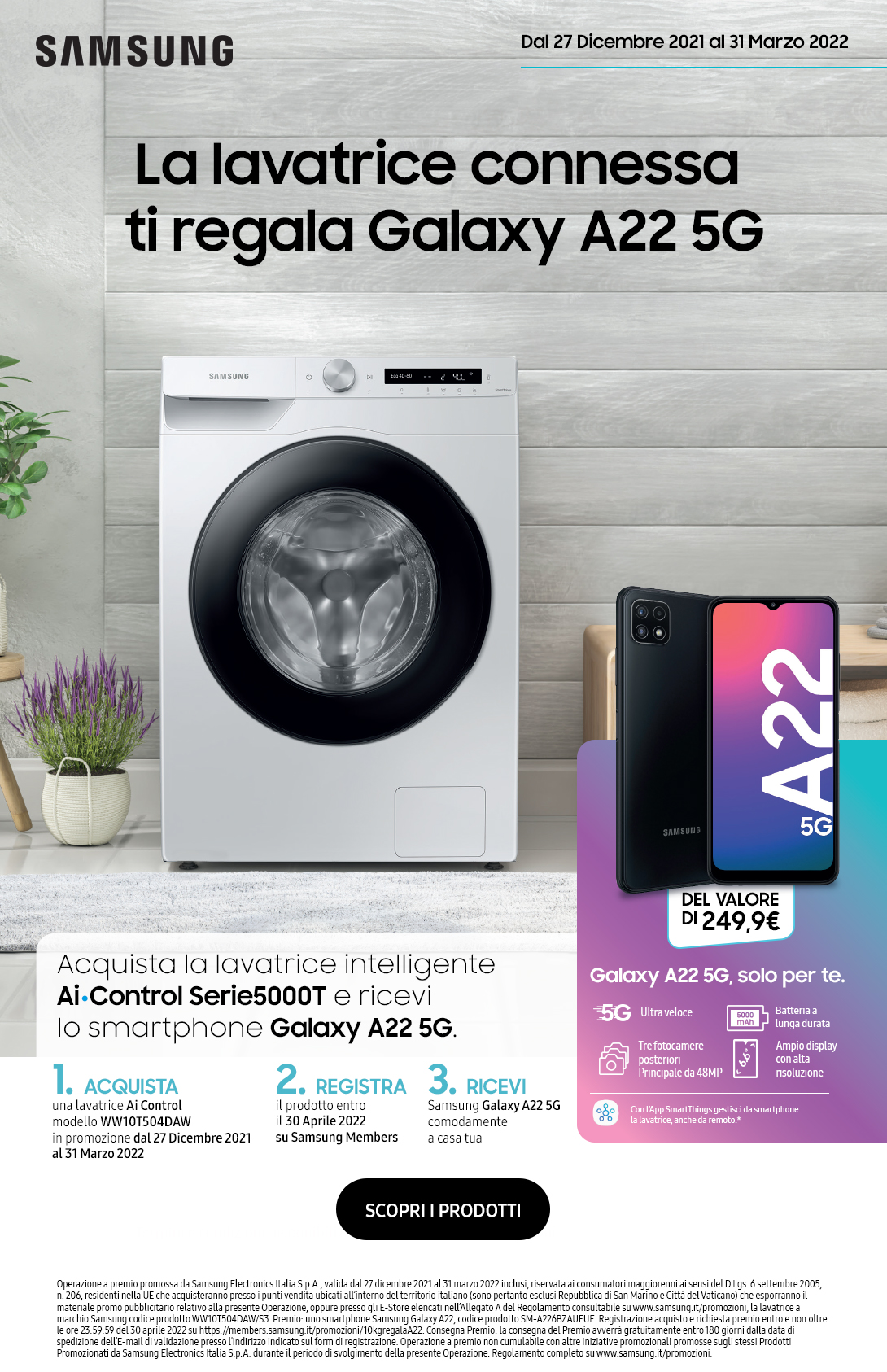 Samsung la lavatrice 10kg ti regala Galaxy A22 LP